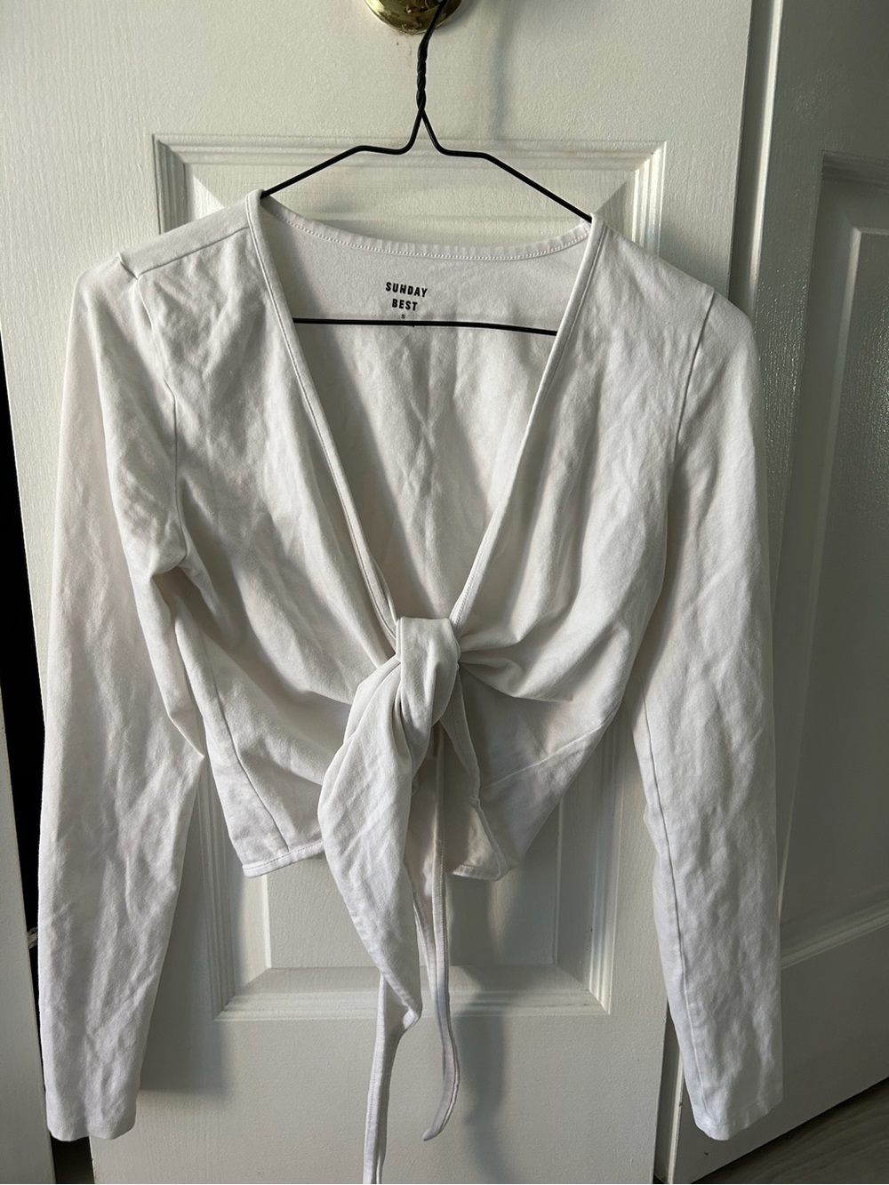 Sunday Best/Aritzia White Tie-Front Long Sleeve
